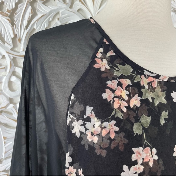 {MISA} Kateri Asymmetrical Black Floral Ruffle Tier Chiffon Maxi Dress, Size L - Picture 5 of 11